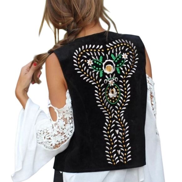 New Zara Black Embroidered Crop Vest Medium - Picture 3 of 6